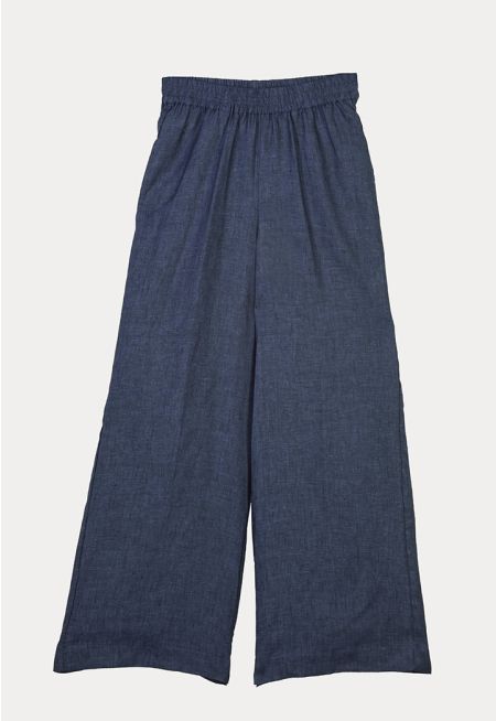 Solid Single Pleat Textured Trouser