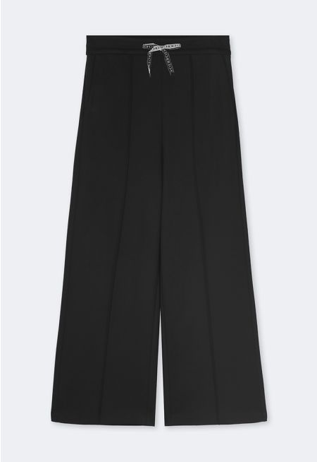 Wide Leg Drawstring Solid Trousers