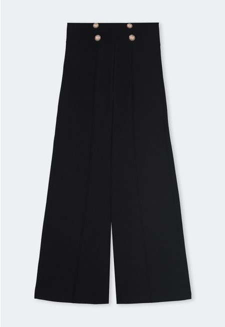 Knitted Pin Tuck Wide Leg Trousers