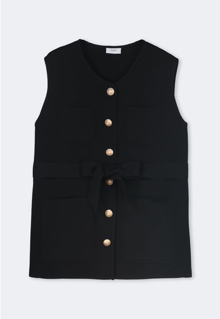 Knitted Multi Pocket Belted Gilet