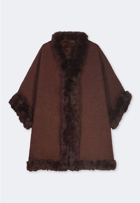 Faux Fur Hems Poncho