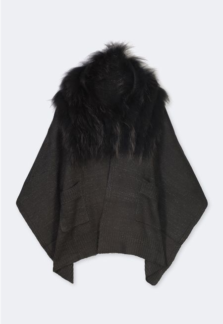 Knitted Faux Fur Poncho