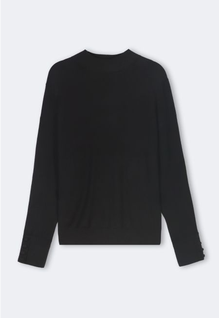 High Round Neck Knitted Basic Blouse