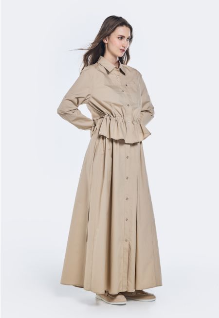 Drawstring Dress With Attached Jacket