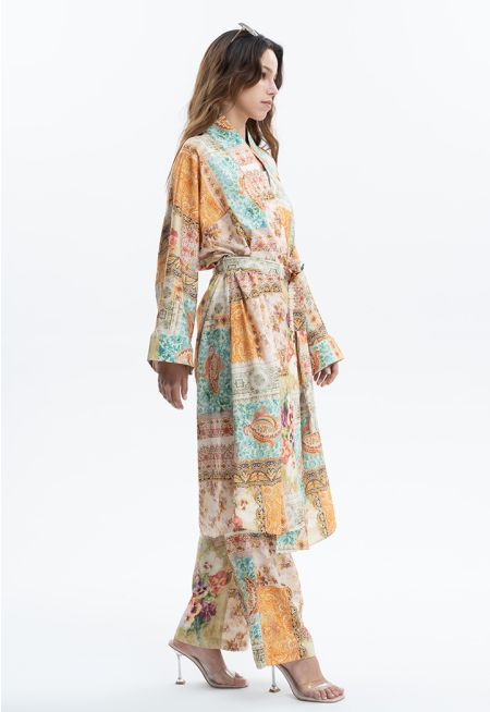 Ethnic Flower Printed Long Kimono -Sale