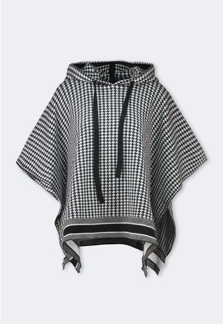 Houndstooth Hoodie Poncho