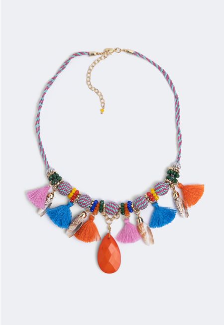 Embellished Twisted Paper Tassels Necklace
