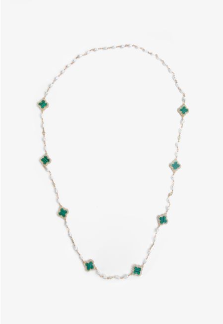 Emerald Floral Charm Long Necklace