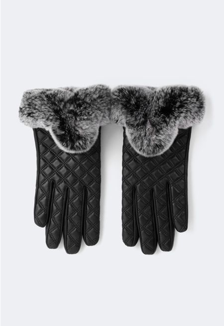 Rabbit Hair Quilted Gloves