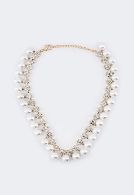 Faux Pearl Crystal Necklace