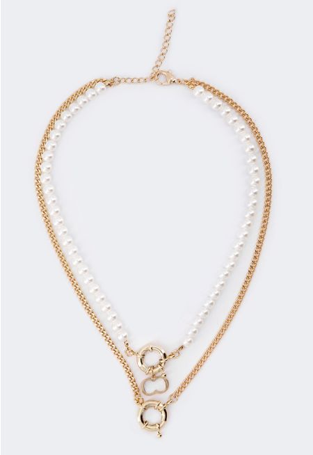 Faux Pearl Chain Monogram Necklace