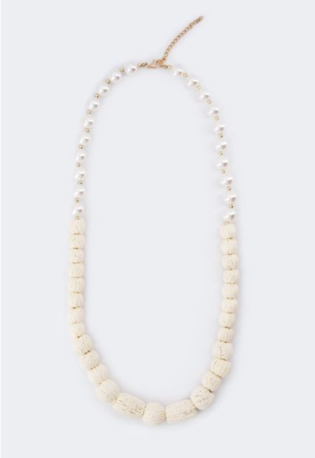 Faux Pearl Thread Wrapped Necklace