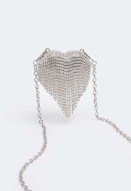 Rhinestones Fringe Heart Crossbody Bag