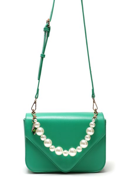 Solid Flap Pearl Handbag -Sale