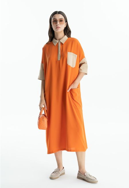 Two Tone Maxi Shirt Dress -Sale