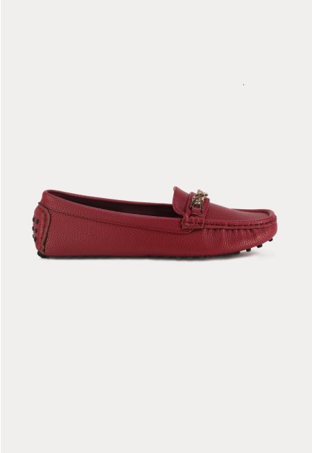 Gold Toned Chain Vamp Padded Insole Loafers -Sale