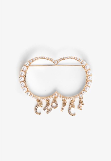 Crystal and Faux Pearls Embellished Brooch