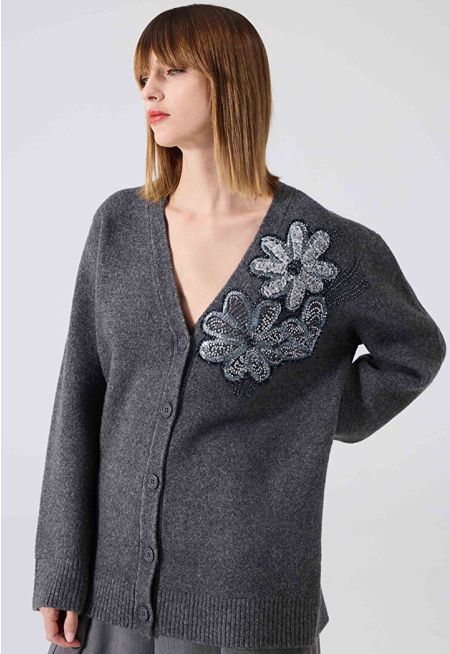 Machka -  Cardigan With Floral Module Embroidery 