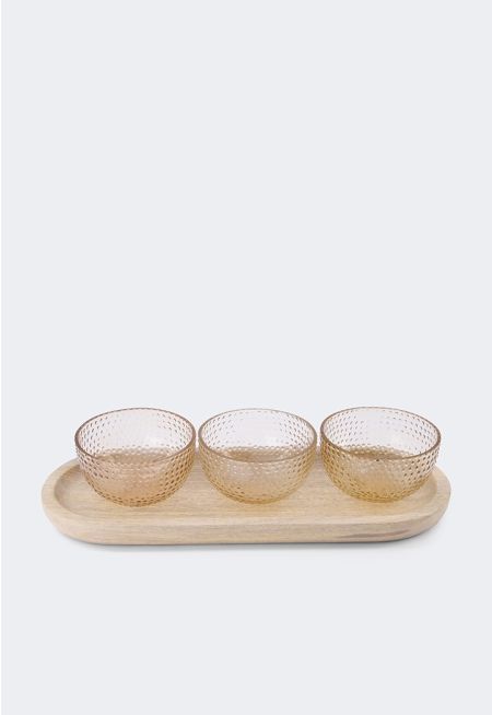 Wooden Tray With Glass Bowl