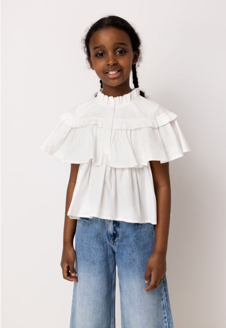 Solid Ruffled Tiered Blouse