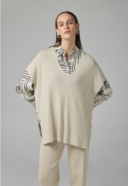 Solid Cap Sleeve V-Neck Knitwear Blouse