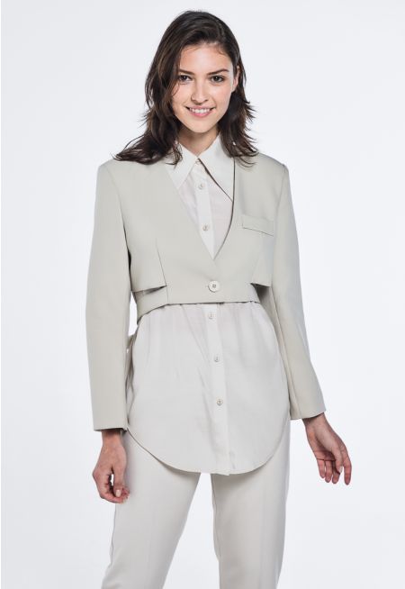 Shirt with Attached Cropped Blazer