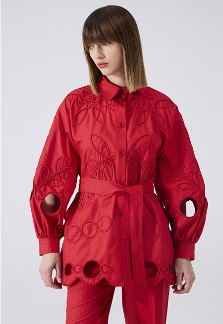 Machka - Flower Embroidered Shirt Jacket