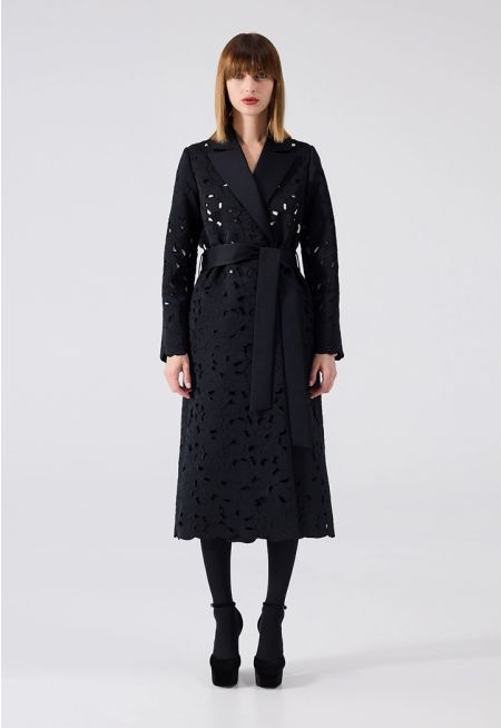 Machka - Floral Embroidery Belted Coat 