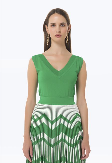 Knitted Solid Sleeveless Top -Sale