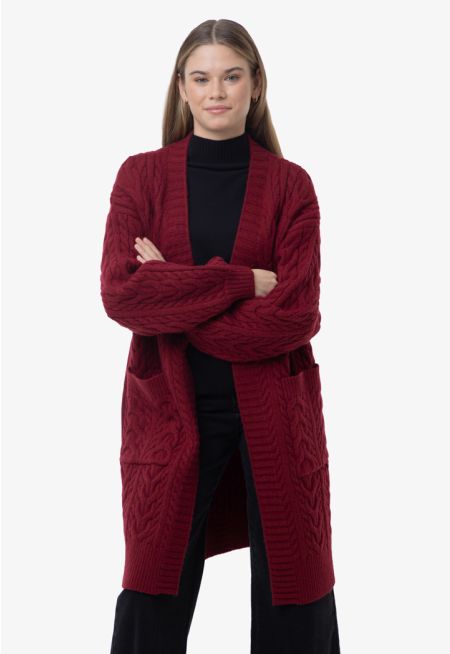 Braided Knit Long Sleeves Open Winter Cardigan -Sale