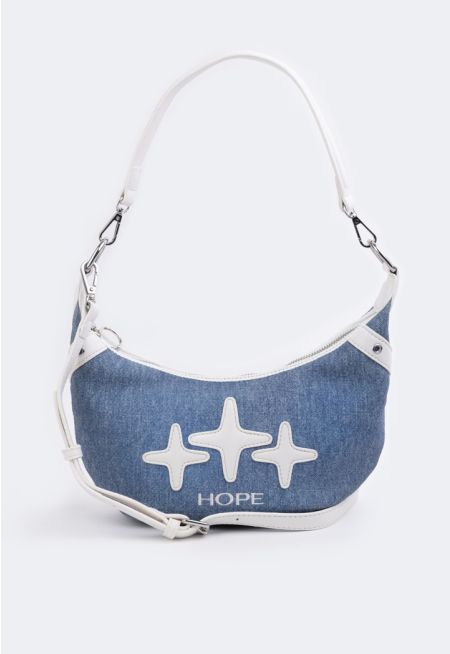 Sparkle Pattern Denim Shoulder Bag