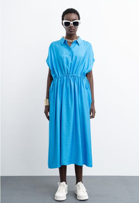 Continous Sleeve Dress With Waist Drawstring -Sale