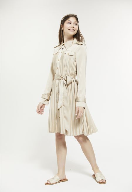 Pleated Bodice Shirt Dress