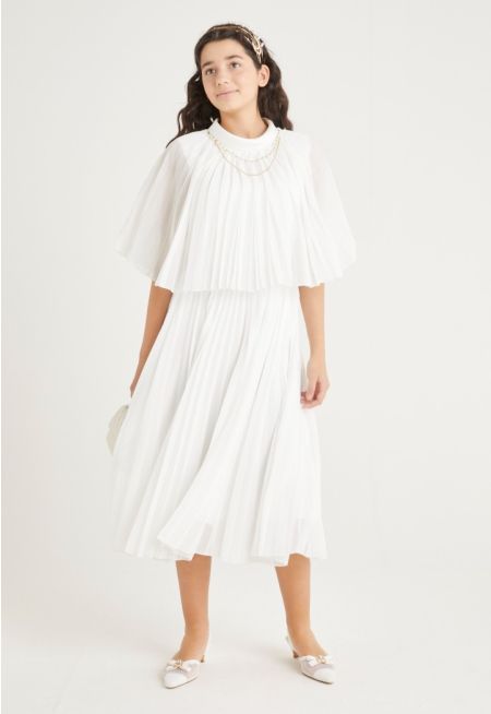 Cape Detail Pleated Dress