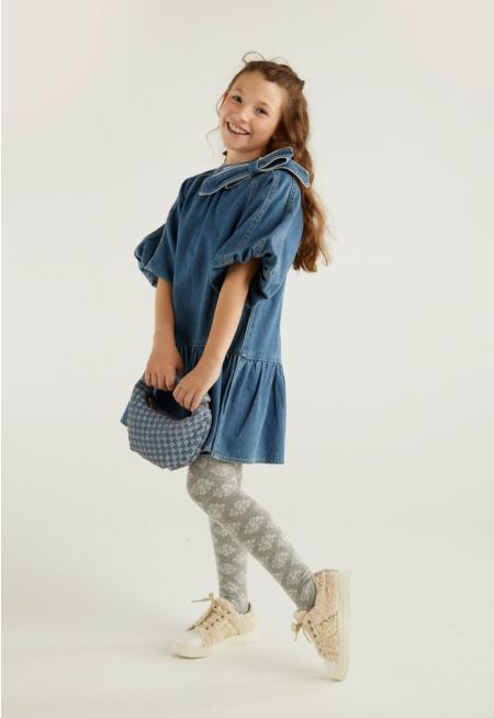 Bow Neck Denim Dress