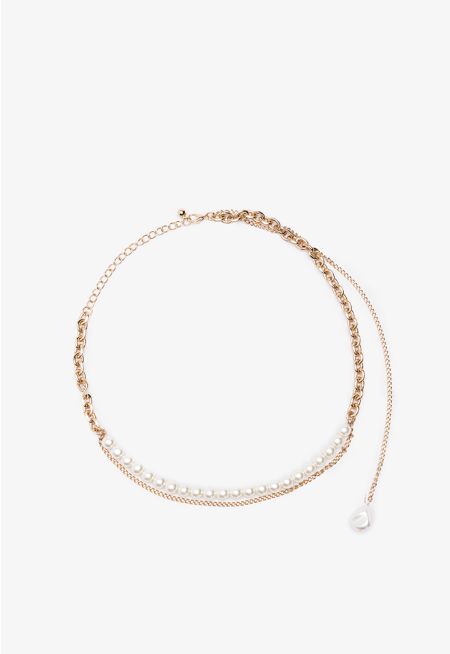 Chain With Pearly Details Necklace -Sale