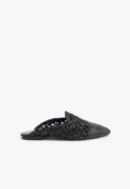 Solid Woven Straw Flat Mules