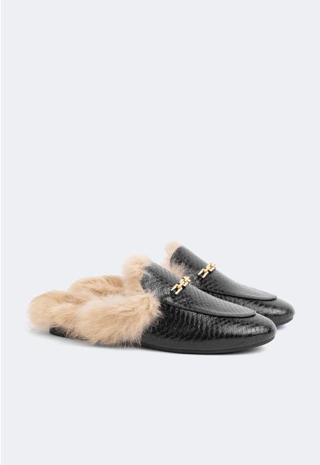 Faux Fur Embellished Sole Mules