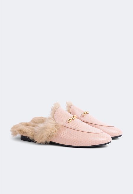 Faux Fur Embellished Sole Mules