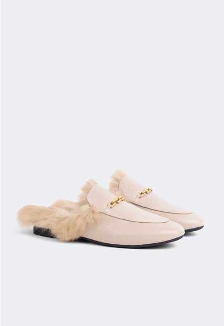 Faux Fur Embellished Sole Mules