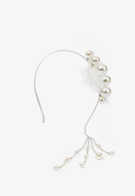 Embellished Faux Pearl and Charm Pendant Headband