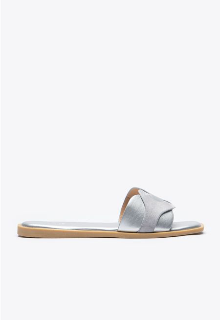 Contrast Inserted Vamp Slip On Sandals -Sale