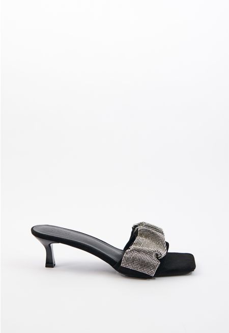 Studded Rhinestones Ruched Vamp Slides Sandals -Sale