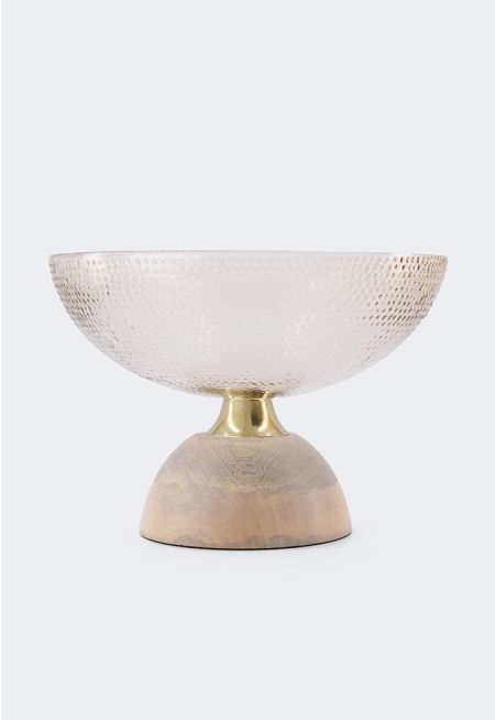 Glass Bowl With Wooden Base