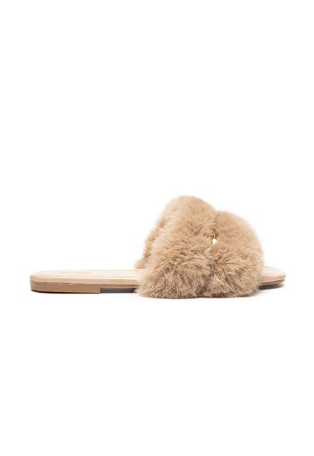 Fuzzy Faux Fur Acrylic Chain Flat Slides -Sale