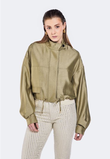 Drawstring Waist Drop Shoulder Jacket