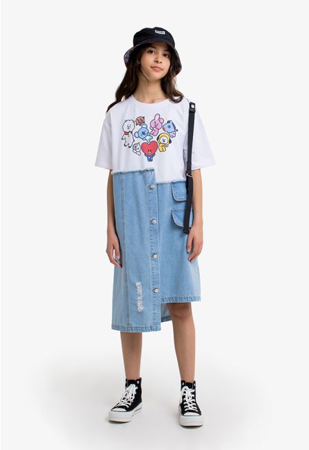 BT21 Printed Denim T Shirt Dress