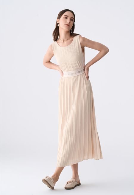 Pleated Sleeveless A-Line Dress