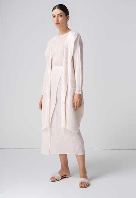 Solid Pleated Long Cardigan