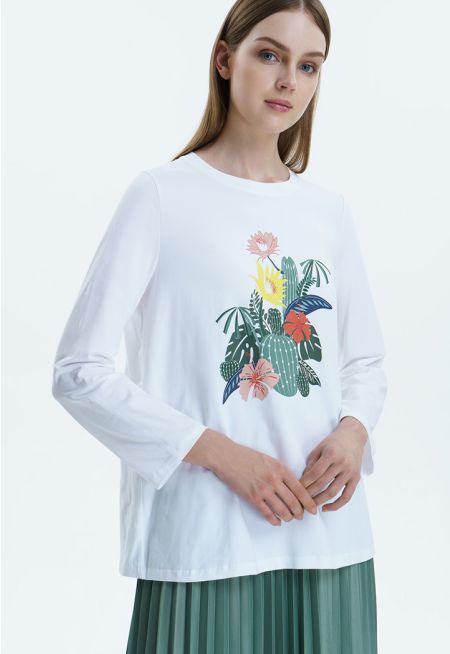 Printed Motif Loose Fit T-shirt -Sale